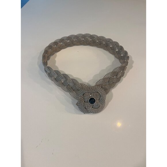 Vintage Mesh Braided Belt With Blue Stone Accent & Floral Buckle main image 6